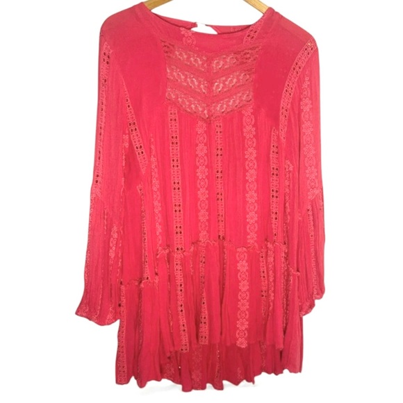 Free People Sweetest Dream Tunic Top L Coral Pink Boho Open Back NWT - Picture 5 of 12